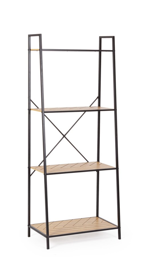 Biblioteca Haldor, Bizzotto, 60.5x36x150 m, otel/MDF furniruit, negru/natural
