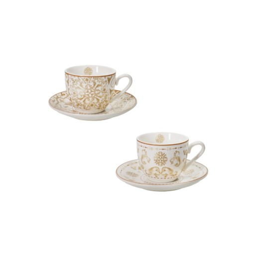 Set 2 cesti cu farfurie pentru cafea, Excalibur v2, Brandani, D11x5 cm, 50 ml, portelan New Bone China