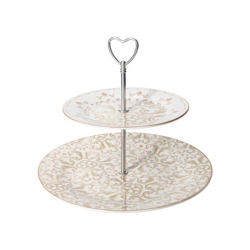 Platou etajat pentru prajituri, Excalibur, Brandani, D27x24 cm, portelan