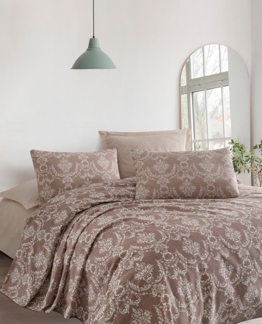 Cuvertura matlasata dubla, Pure - Brown, EnLora Home, Bumbac