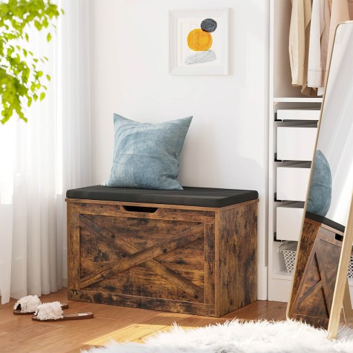 Bancheta cu spatiu depozitare, Vasagle, 76x40x48 cm, max 150 kg, in sintetic/PAL, maro rustic