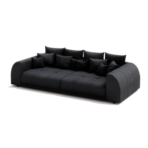 Canapea neagră extensibilă cu tapițerie din catifea reiată 310 cm Vanessa – Ropez