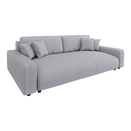 Canapea gri deschis extensibilă, cu spațiu de depozitare, cu tapițerie din catifea reiată 234 cm Sara – Ropez