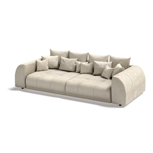 Canapea crem extensibilă cu tapițerie din catifea reiată 310 cm Vanessa – Ropez