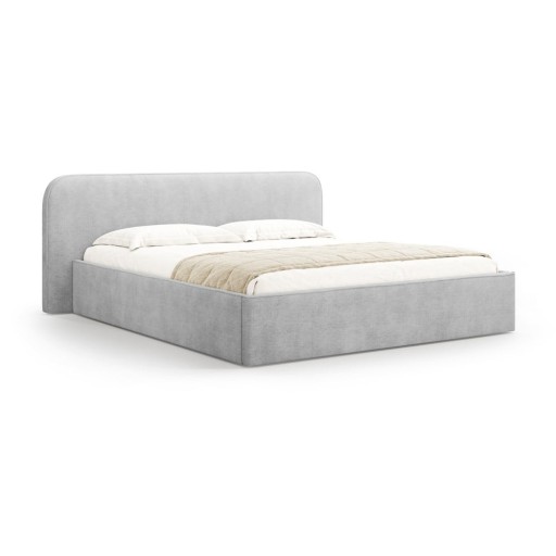 Pat matrimonial gri deschis tapițat cu spațiu de depozitare cu somieră 160x200 cm Elizabeth – Micadoni