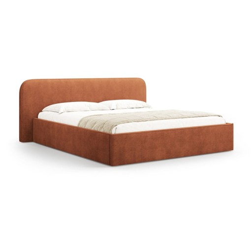 Pat matrimonial cărămiziu tapițat cu spațiu de depozitare cu somieră 200x200 cm Elizabeth – Micadoni