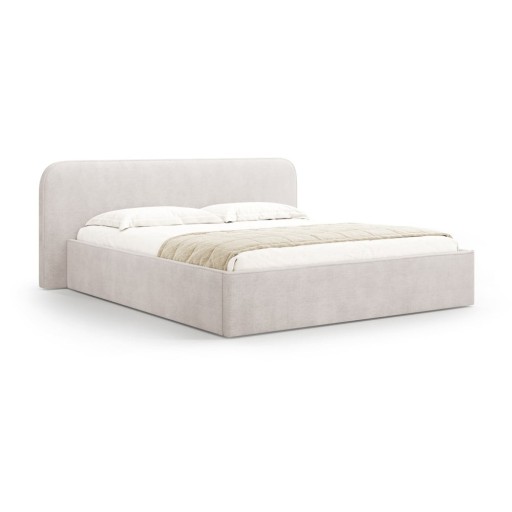 Pat matrimonial alb tapițat cu spațiu de depozitare cu somieră 160x200 cm Elizabeth – Micadoni
