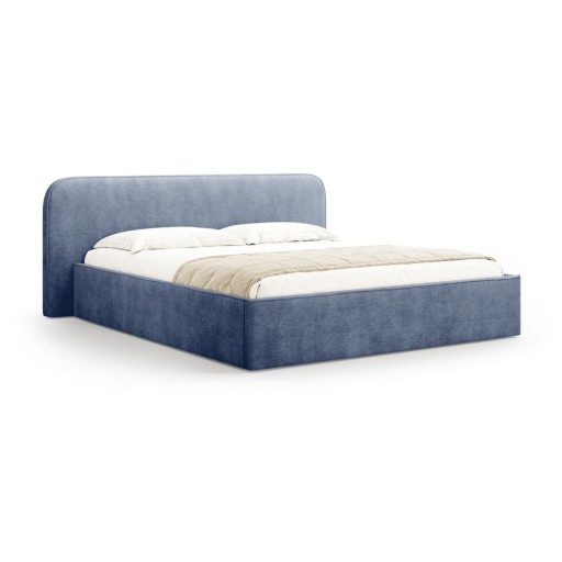 Pat matrimonial albastru închis tapițat cu spațiu de depozitare cu somieră 160x200 cm Elizabeth – Micadoni