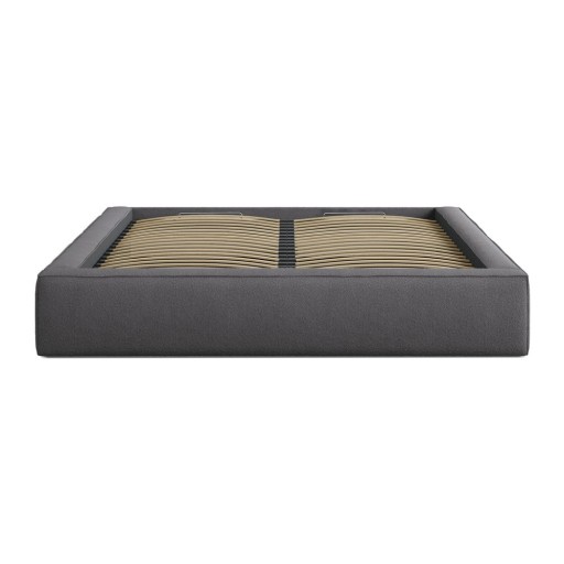 Pat matrimonial gri închis tapițat cu spațiu de depozitare cu somieră 160x200 cm Simon – Micadoni