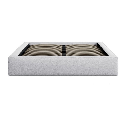Pat matrimonial gri deschis tapițat cu spațiu de depozitare cu somieră 200x200 cm Simon – Micadoni