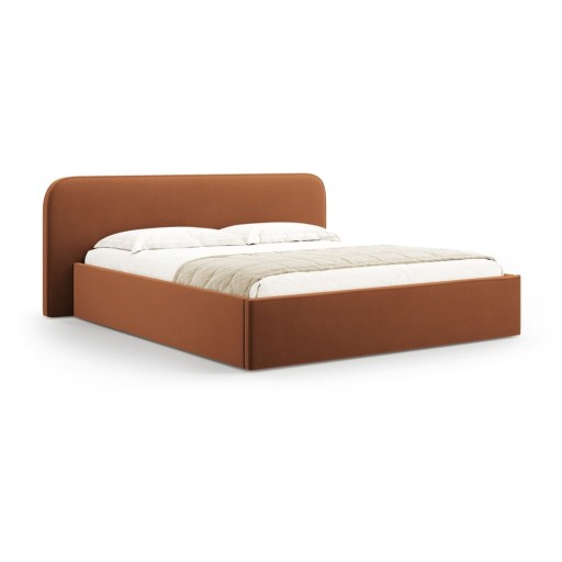 Pat matrimonial teracotă tapițat cu spațiu de depozitare cu somieră 200x200 cm Elizabeth – Micadoni