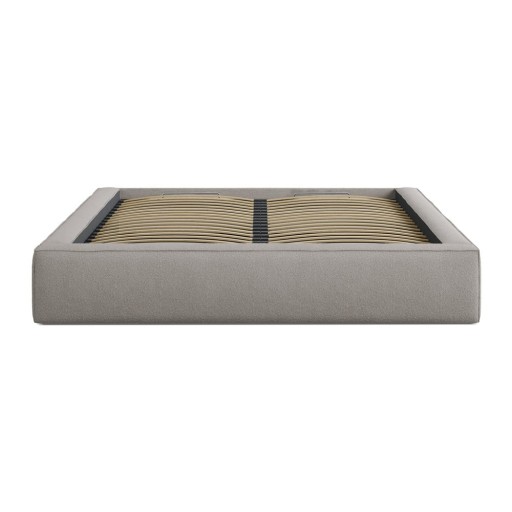 Pat matrimonial gri deschis tapițat cu spațiu de depozitare cu somieră 140x200 cm Simon – Micadoni