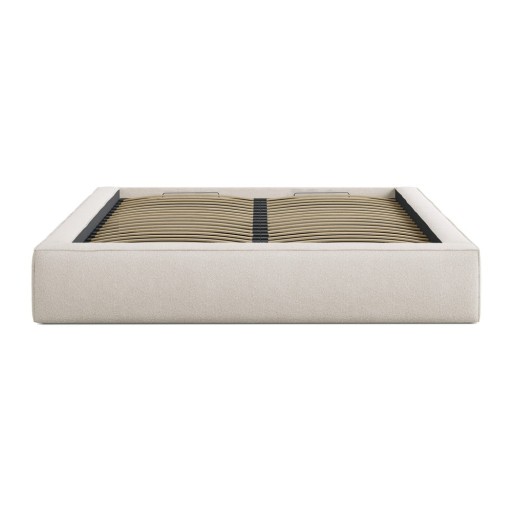 Pat matrimonial crem tapițat cu spațiu de depozitare cu somieră 140x200 cm Simon – Micadoni
