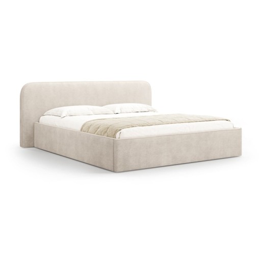 Pat matrimonial bej tapițat cu spațiu de depozitare cu somieră 180x200 cm Elizabeth – Micadoni