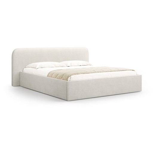 Pat matrimonial gri deschis tapițat cu spațiu de depozitare cu somieră 160x200 cm Elizabeth – Micadoni