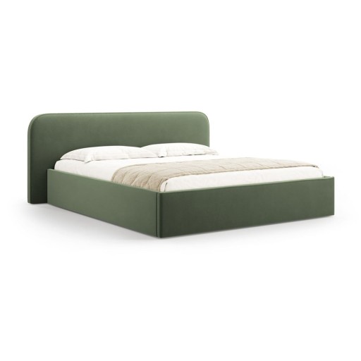 Pat matrimonial verde tapițat cu spațiu de depozitare cu somieră 160x200 cm Elizabeth – Micadoni