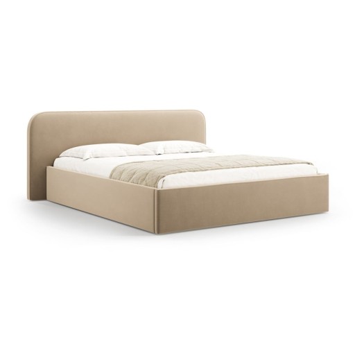 Pat matrimonial taupe tapițat cu spațiu de depozitare cu somieră 200x200 cm Elizabeth – Micadoni