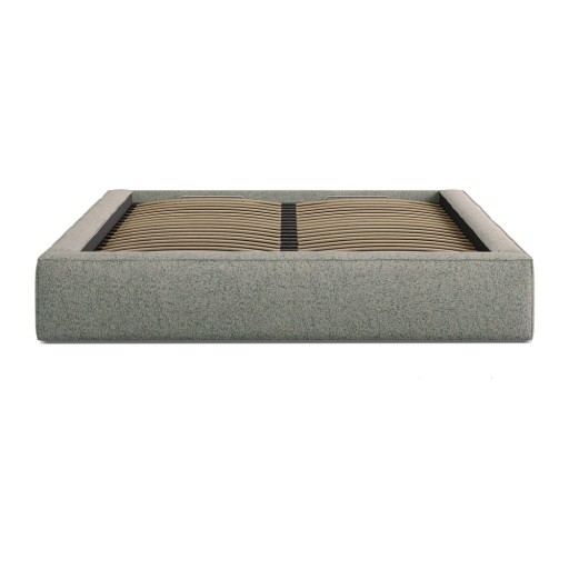 Pat matrimonial verde tapițat cu spațiu de depozitare cu somieră 160x200 cm Simon – Micadoni
