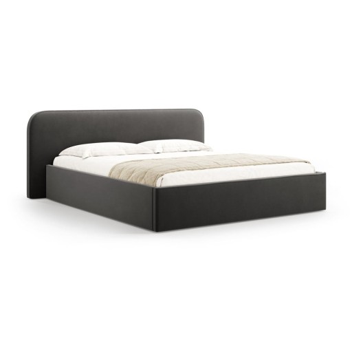 Pat matrimonial negru tapițat cu spațiu de depozitare cu somieră 200x200 cm Elizabeth – Micadoni