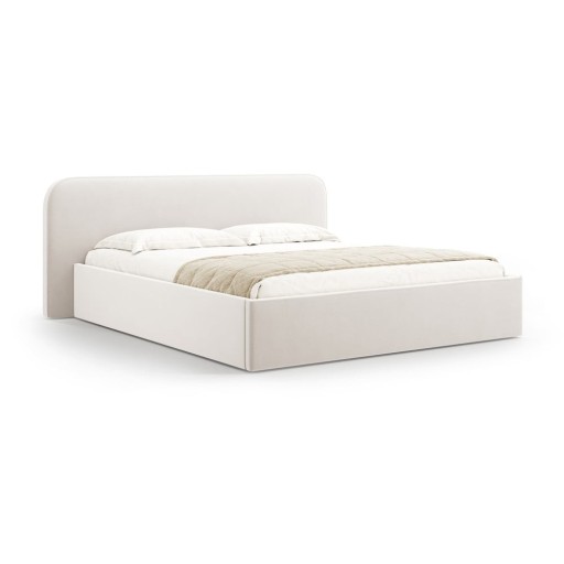 Pat matrimonial fildeș tapițat cu spațiu de depozitare cu somieră 140x200 cm Elizabeth – Micadoni
