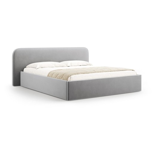 Pat matrimonial gri deschis tapițat cu spațiu de depozitare cu somieră 200x200 cm Elizabeth – Micadoni