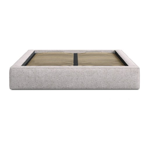 Pat matrimonial bej tapițat cu spațiu de depozitare cu somieră 140x200 cm Simon – Micadoni