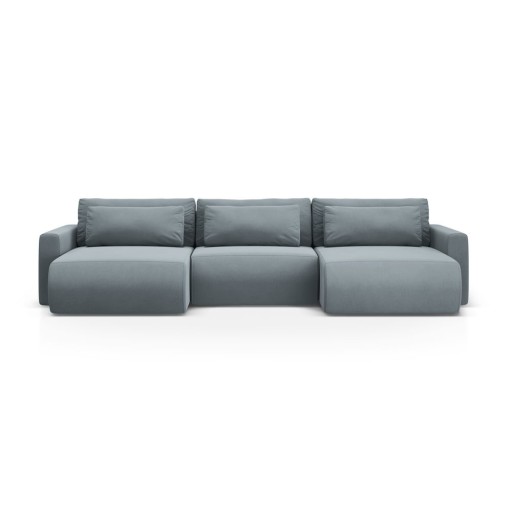 Colțar albastru prăfuit extensibil, cu spațiu de depozitare cu tapițerie din catifea (în formă de "U") Belfast – Cosmopolitan Design
