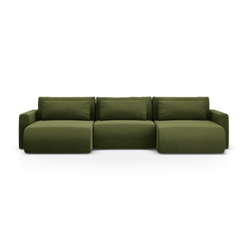 Colțar verde extensibil, cu spațiu de depozitare cu tapițerie din catifea (în formă de "U") Belfast – Cosmopolitan Design