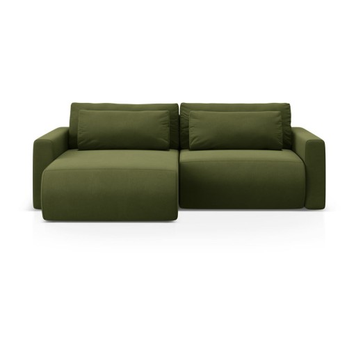 Colțar verde extensibil, cu spațiu de depozitare cu tapițerie din catifea Belfast – Cosmopolitan Design