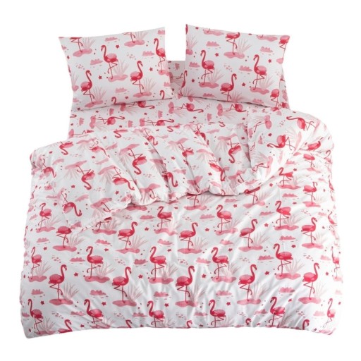Lenjerie de pat albă/roz pentru pat de o persoană/extinsă cu cearceaf inclus/cu 3 piese 160x220 cm Flamingo – Mila Home