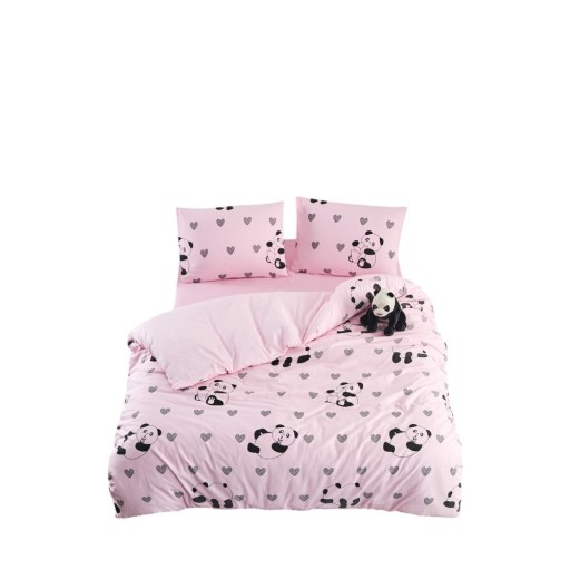 Lenjerie de pat roz pentru pat de o persoană/extinsă cu cearceaf inclus/cu 3 piese 160x220 cm Panda – Mila Home