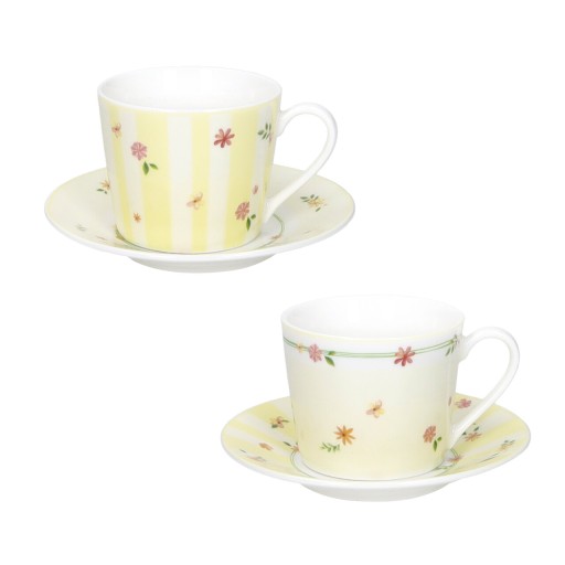 Set 2 cesti cu farfurie pentru cafea, Polline Yellow, Brandani, D11x7 cm, 50 ml, portelan New Bone China
