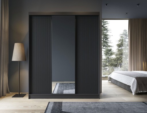 Dulap pentru haine cu oglinda ELTAP, Prescco III, 180x60x220 cm, MDF/ABS, negru