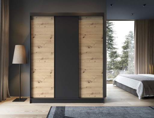 Dulap pentru haine ELTAP, Esville III, 180x60x220 cm, MDF/ABS, negru/stejar