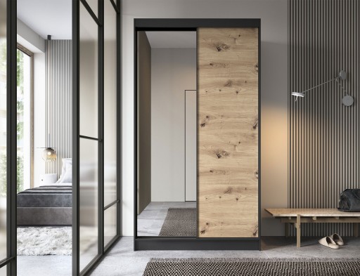 Dulap pentru haine cu oglinda ELTAP, Esville II, 120x60x220 cm, MDF/ABS, negru/stejar
