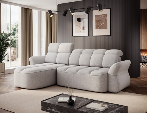 Coltar extensibil stanga 3 locuri ELTAP, Beneth, 301x185x115 cm, lemn/poliester, gri deschis