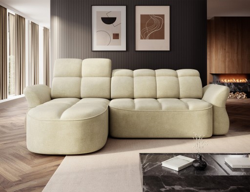 Coltar extensibil stanga 3 locuri ELTAP, Beneth, 301x185x115 cm, lemn/poliester, bej deschis