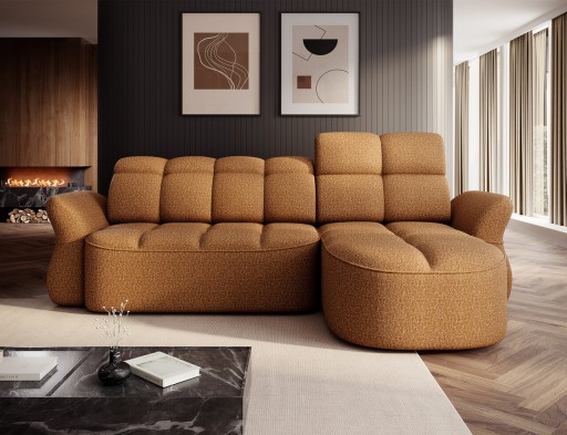 Coltar extensibil dreapta 3 locuri ELTAP, Beneth, 301x185x115 cm, lemn/poliester, mustar