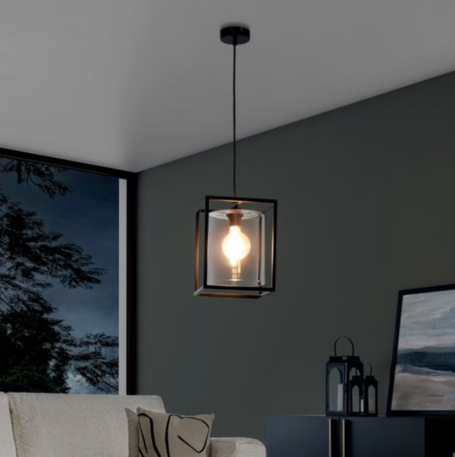 Lustra ELTAP, Quadratus, 23x23x120 cm, 1xE27, 15W, otel/sticla, negru