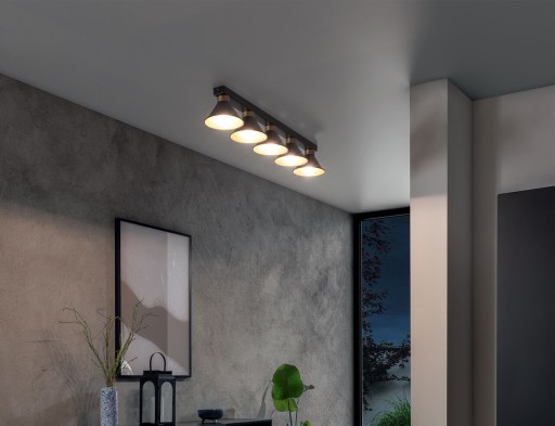 Plafoniera ELTAP, Detmer, 100x17x14 cm, 5xE27, 15W, otel, negru/auriu