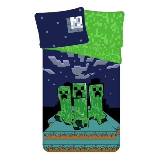 Lenjerie de pat pentru copii verde-albastră din bumbac pentru pat de o persoană 140x200 cm Minecraft "Sssleep Tight" – Jerry Fabrics