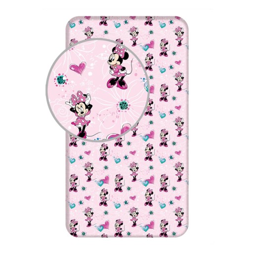 Cearceaf pentru copii roz din bumbac cu elastic 90x200 cm Minnie "Flowers" – Jerry Fabrics