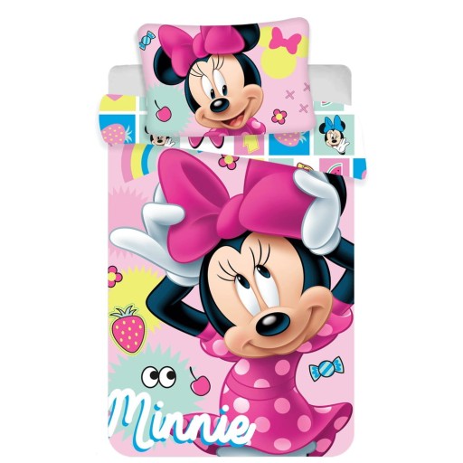 Lenjerie de pat pentru copii roz din bumbac pentru pătuț 100x135 cm Minnie "Sweet" – Jerry Fabrics