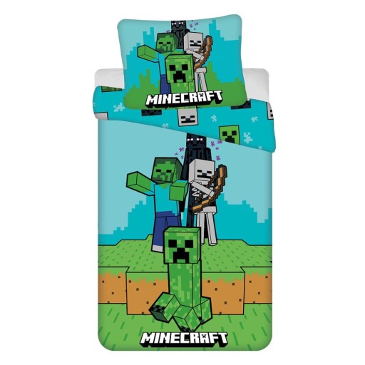 Lenjerie de pat pentru copii verde-albastră din bumbac pentru pat de o persoană 140x200 cm Minecraft "Mobs Here" – Jerry Fabrics