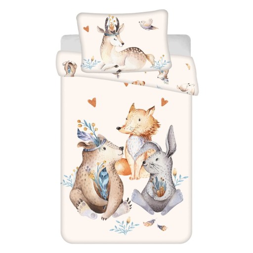 Lenjerie de pat pentru copii bej din bumbac pentru pătuț 100x135 cm Animals "Woodland" – Jerry Fabrics