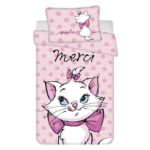 Lenjerie de pat pentru copii roz din bumbac pentru pătuț 100x135 cm Marie Cat "Merci" – Jerry Fabrics