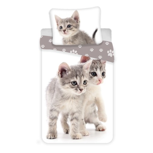 Lenjerie de pat pentru copii albă-gri din bumbac pentru pat de o persoană 140x200 cm Kitten "Grey" – Jerry Fabrics