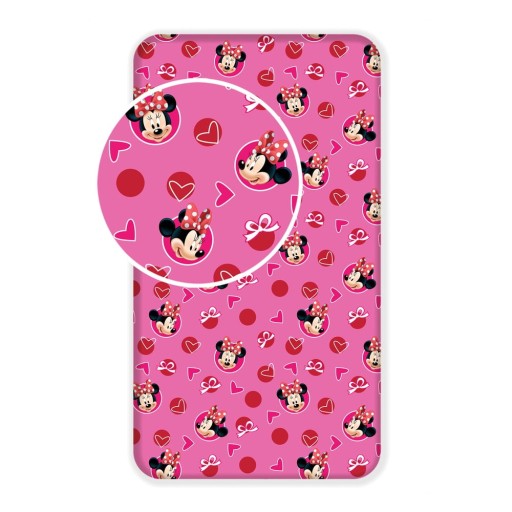 Cearceaf pentru copii roz din bumbac cu elastic 90x200 cm Minnie "Hearts" – Jerry Fabrics