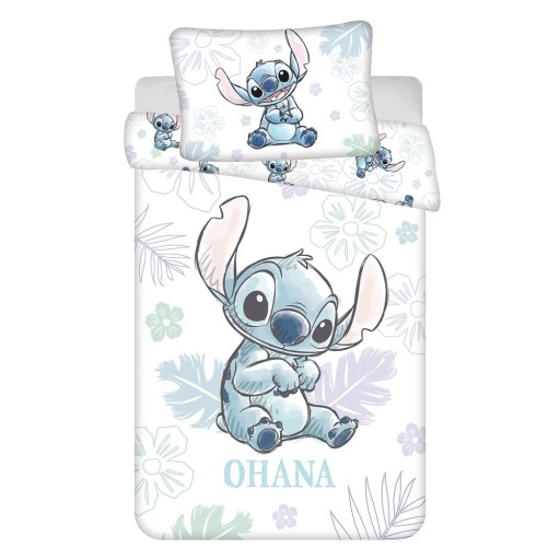 Lenjerie de pat pentru copii albă din bumbac pentru pătuț 100x135 cm Lilo and Stitch "Ohana White" – Jerry Fabrics