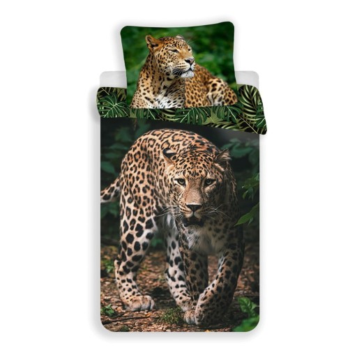 Lenjerie de pat pentru copii din bumbac pentru pat de o persoană 140x200 cm Leopard "Green" – Jerry Fabrics